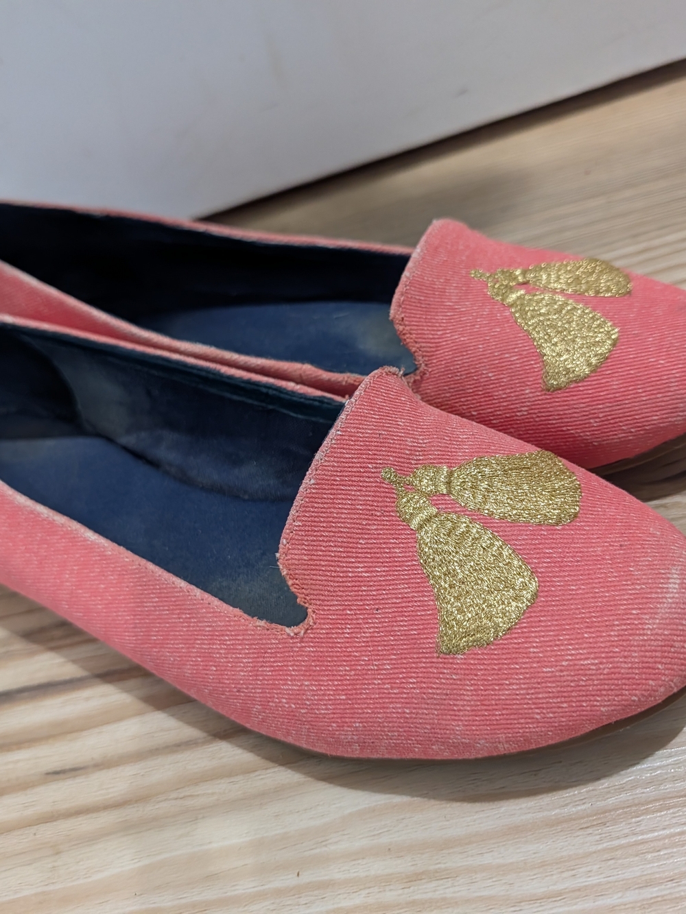 Jack Rogers Bee Loafers Pink Canvas Flats Women's Size 8.5 Embroidered - Picture 2 of 8